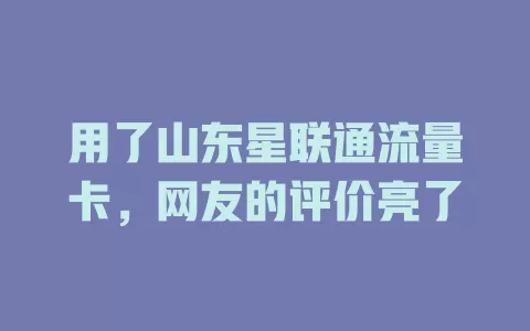 用了山东星联通流量卡，网友的评价亮了