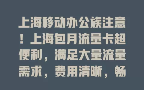 上海移动办公族注意！上海包月流量卡超便利，满足大量流量需求，费用清晰，畅享移动互联网应用，助你高效工作生活