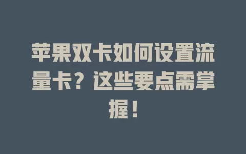 苹果双卡如何设置流量卡?这些要点需掌握!