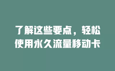 了解这些要点，轻松使用永久流量移动卡