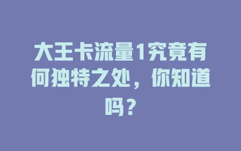 大王卡流量1究竟有何独特之处，你知道吗？