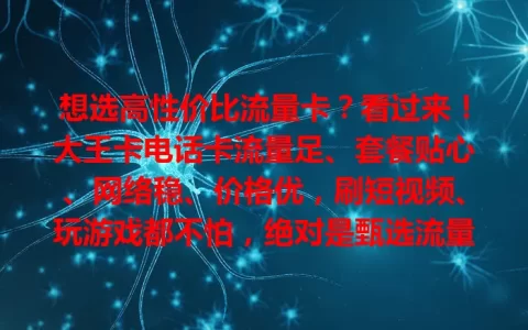 想选高性价比流量卡？看过来！大王卡电话卡流量足、套餐贴心、网络稳、价格优，刷短视频、玩游戏都不怕，绝对是甄选流量卡的耀眼之选
