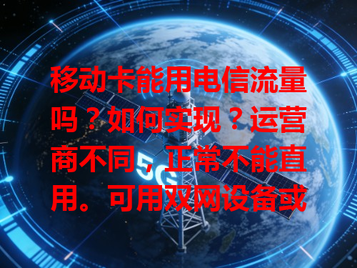 移动卡能用电信流量吗？如何实现？运营商不同，正常不能直用。可用双网设备或虚拟服务，操作复杂且受限，实现不易。