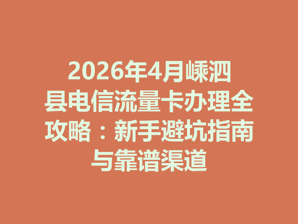 2026年4月嵊泗县电信流量卡办理全攻略：新手避坑指南与靠谱渠道