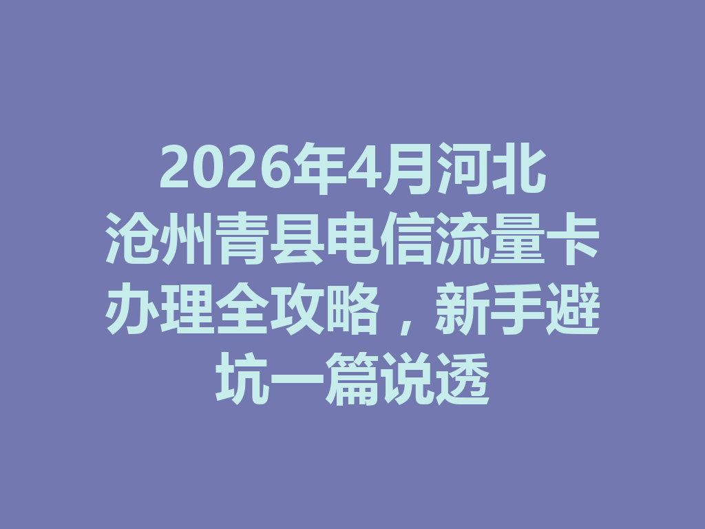 2026年4月河北沧州青县电信流量卡办理全攻略，新手避坑一篇说透