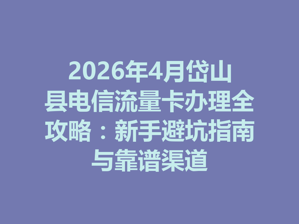 2026年4月岱山县电信流量卡办理全攻略：新手避坑指南与靠谱渠道