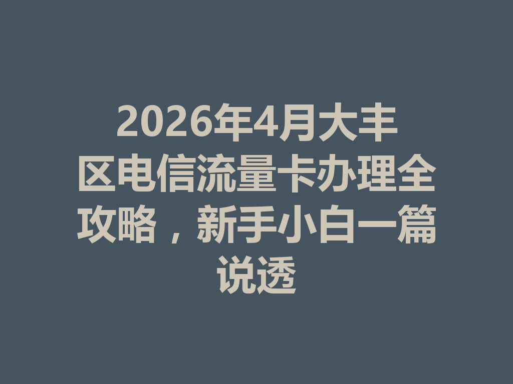2026年4月大丰区电信流量卡办理全攻略，新手小白一篇说透