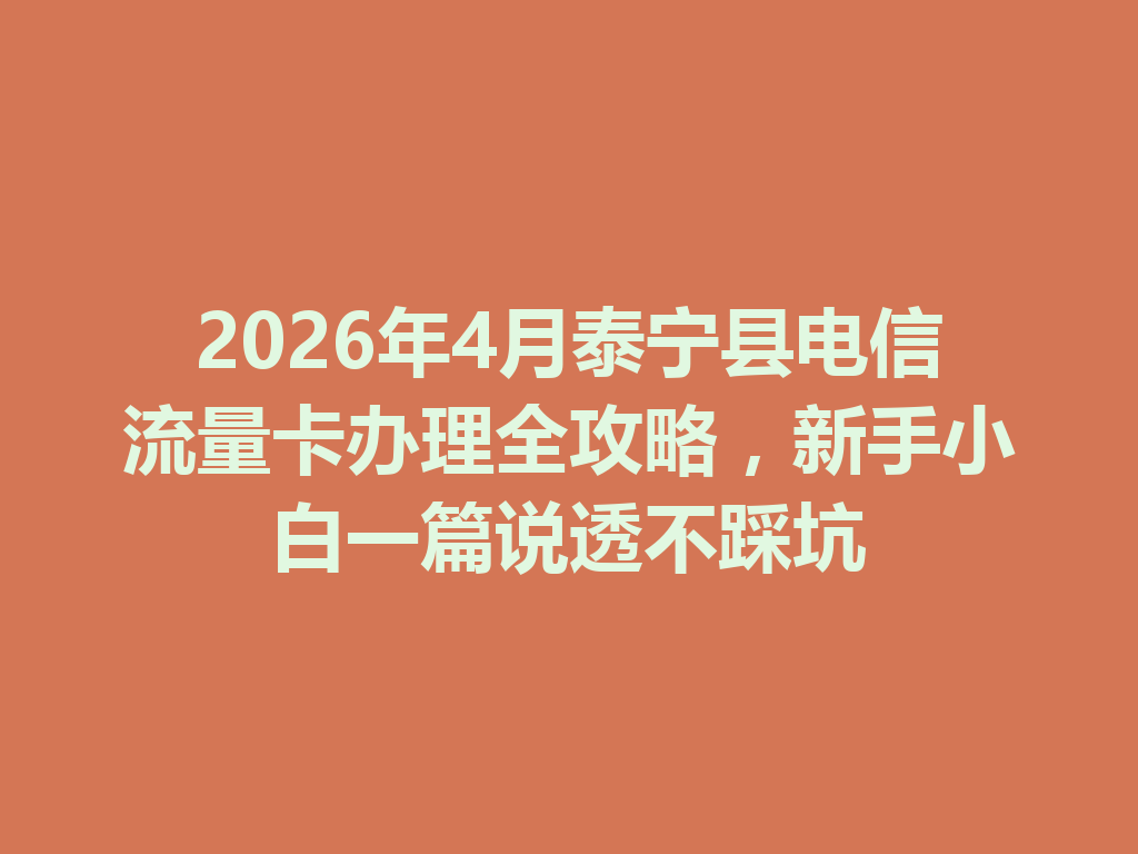 2026年4月泰宁县电信流量卡办理全攻略，新手小白一篇说透不踩坑