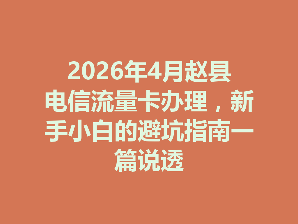 2026年4月赵县电信流量卡办理，新手小白的避坑指南一篇说透