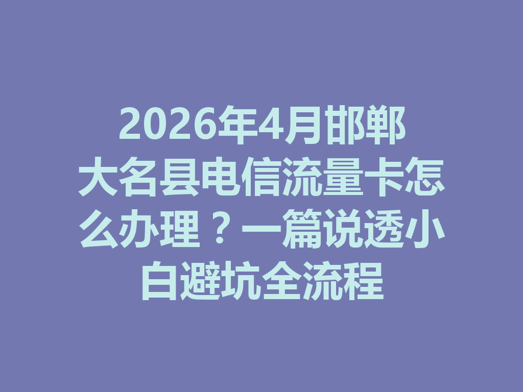 2026年4月邯郸大名县电信流量卡怎么办理？一篇说透小白避坑全流程