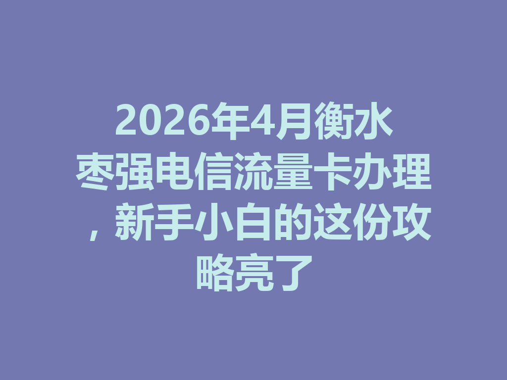 2026年4月衡水枣强电信流量卡办理,新手小白的这份攻略亮了