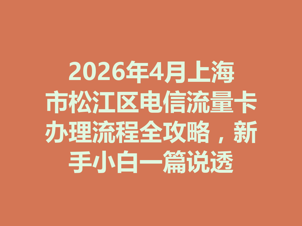 2026年4月上海市松江区电信流量卡办理流程全攻略，新手小白一篇说透