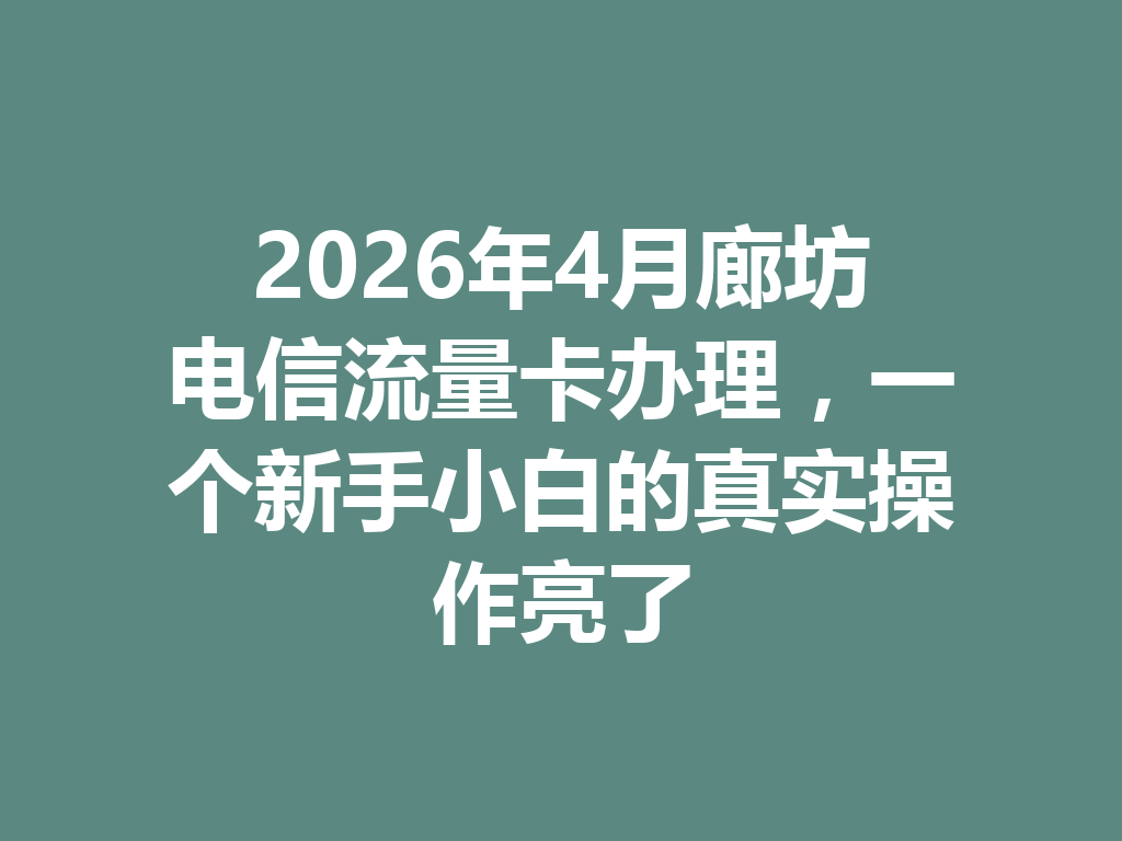 2026年4月廊坊电信流量卡办理，一个新手小白的真实操作亮了