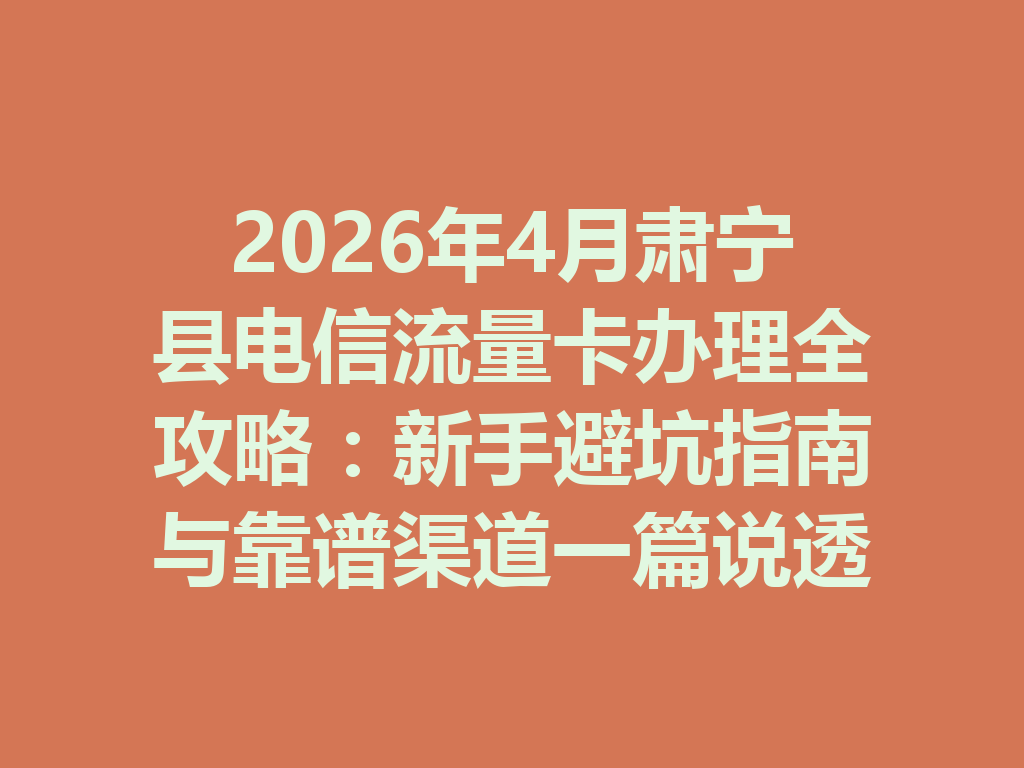 2026年4月肃宁县电信流量卡办理全攻略：新手避坑指南与靠谱渠道一篇说透
