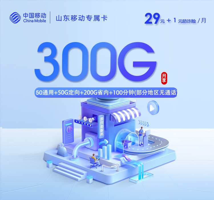 移动山东专属卡⑨30元每月50G通用+200G山东通用+50G定向+通话0.19元/分钟