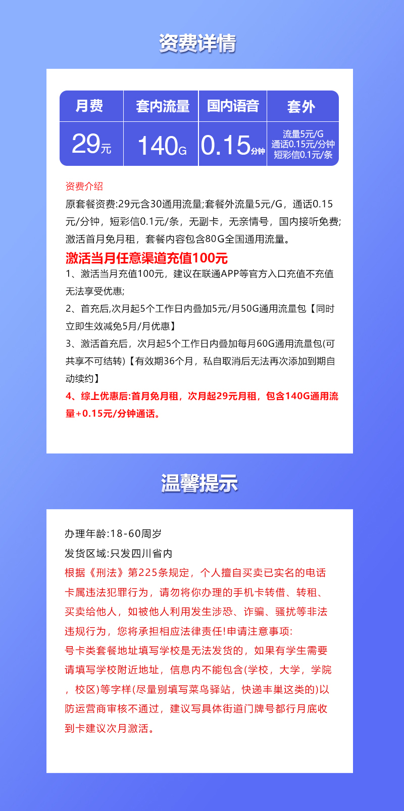 联通四川专属卡⑤详情