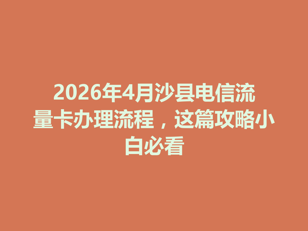 2026年4月沙县电信流量卡办理流程，这篇攻略小白必看