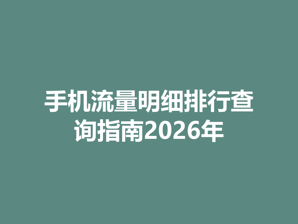手机流量明细排行查询指南2026年