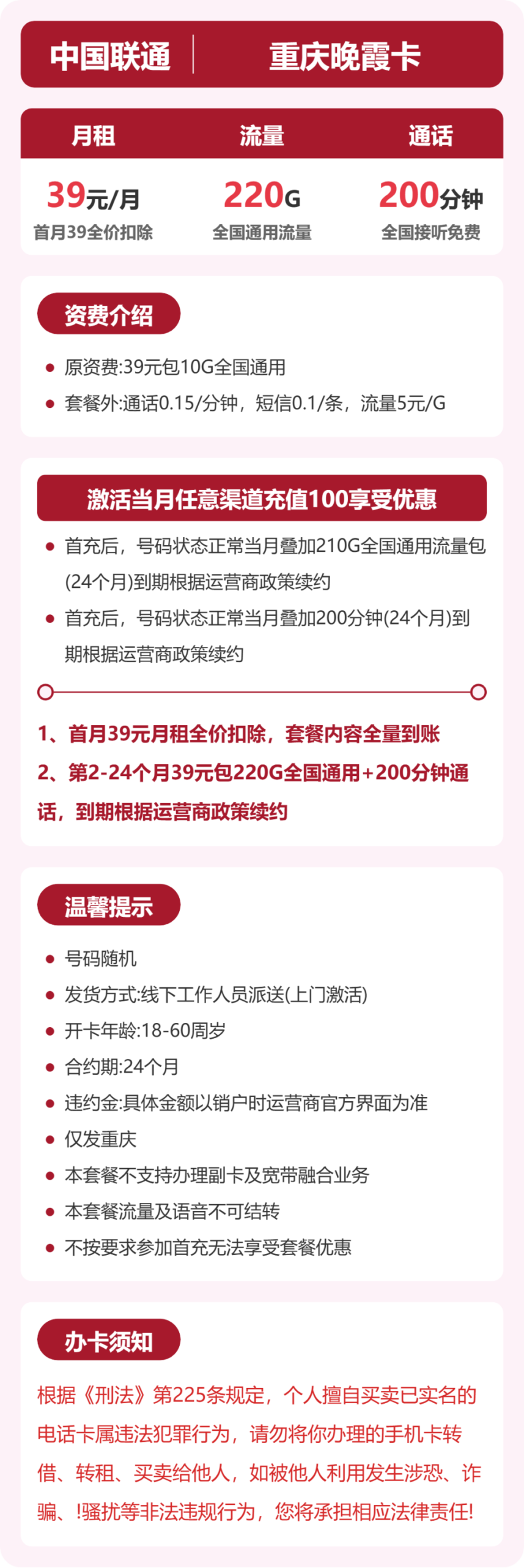 联通重庆晚霞卡详情