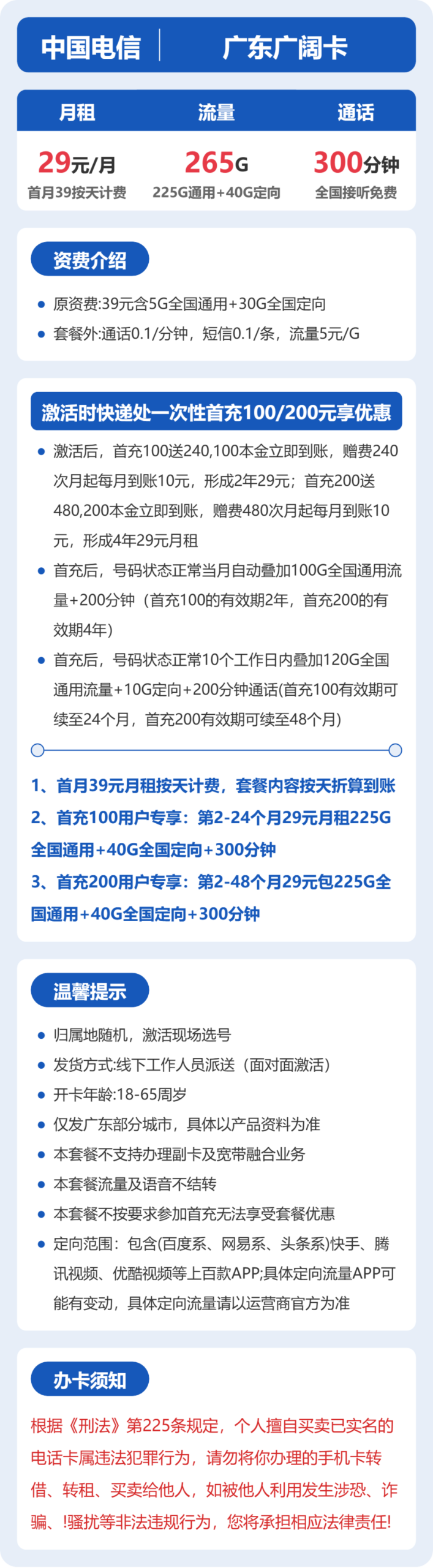 电信广东广阔卡详情