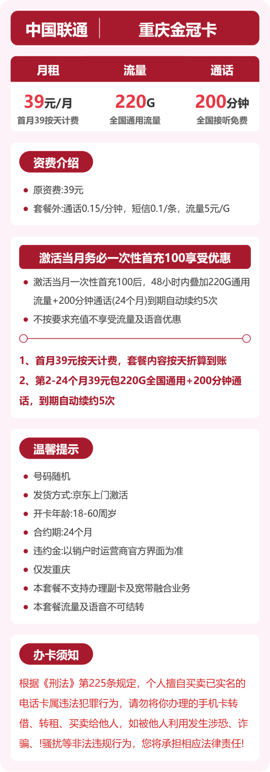 联通重庆金冠卡②详情