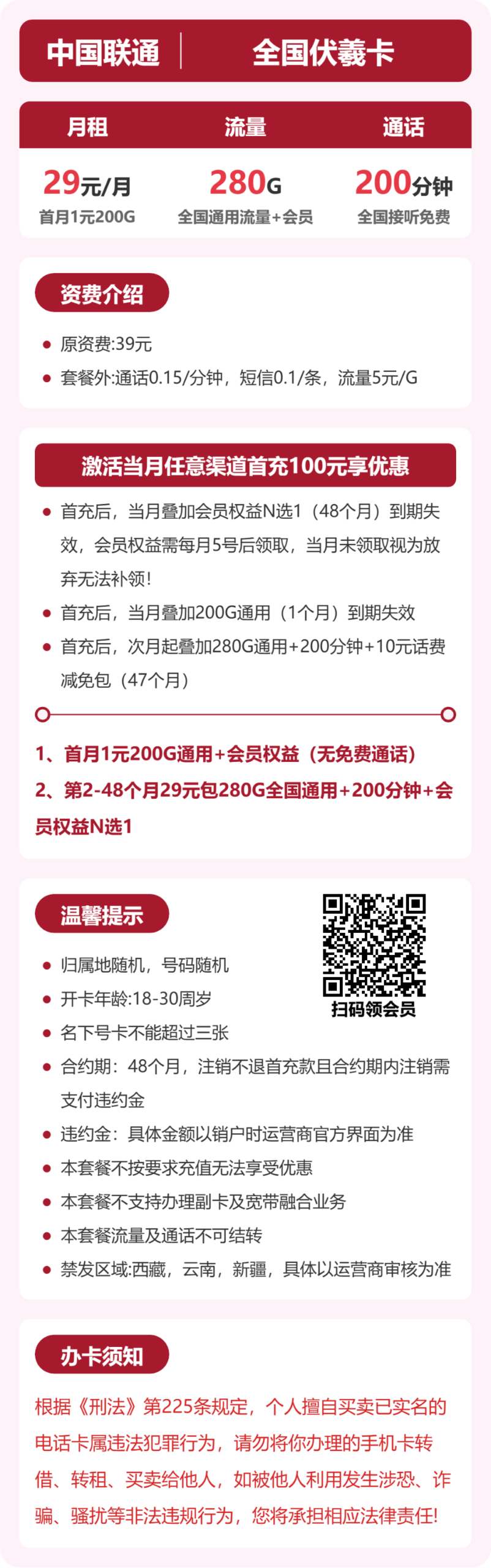 联通全国伏羲卡详情